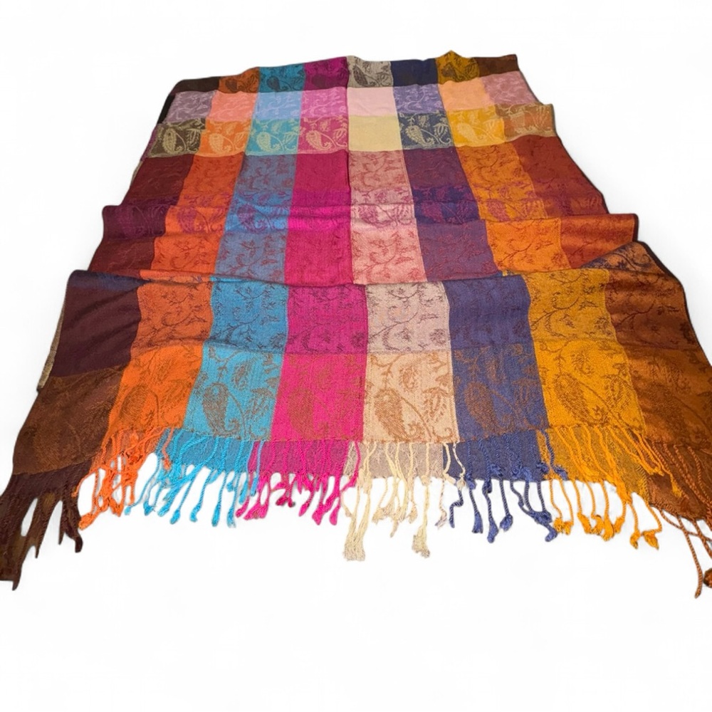 Colorful Patchwork Pashmina Shawls with Fringe